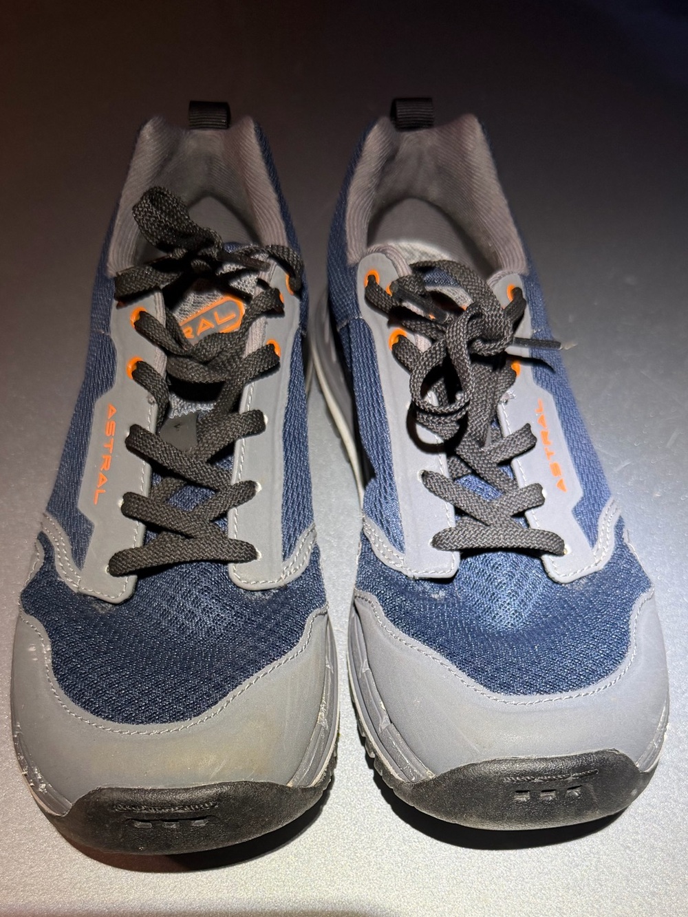 Astral Navy and Gray Mesh Trail Shoe with Orange Accent